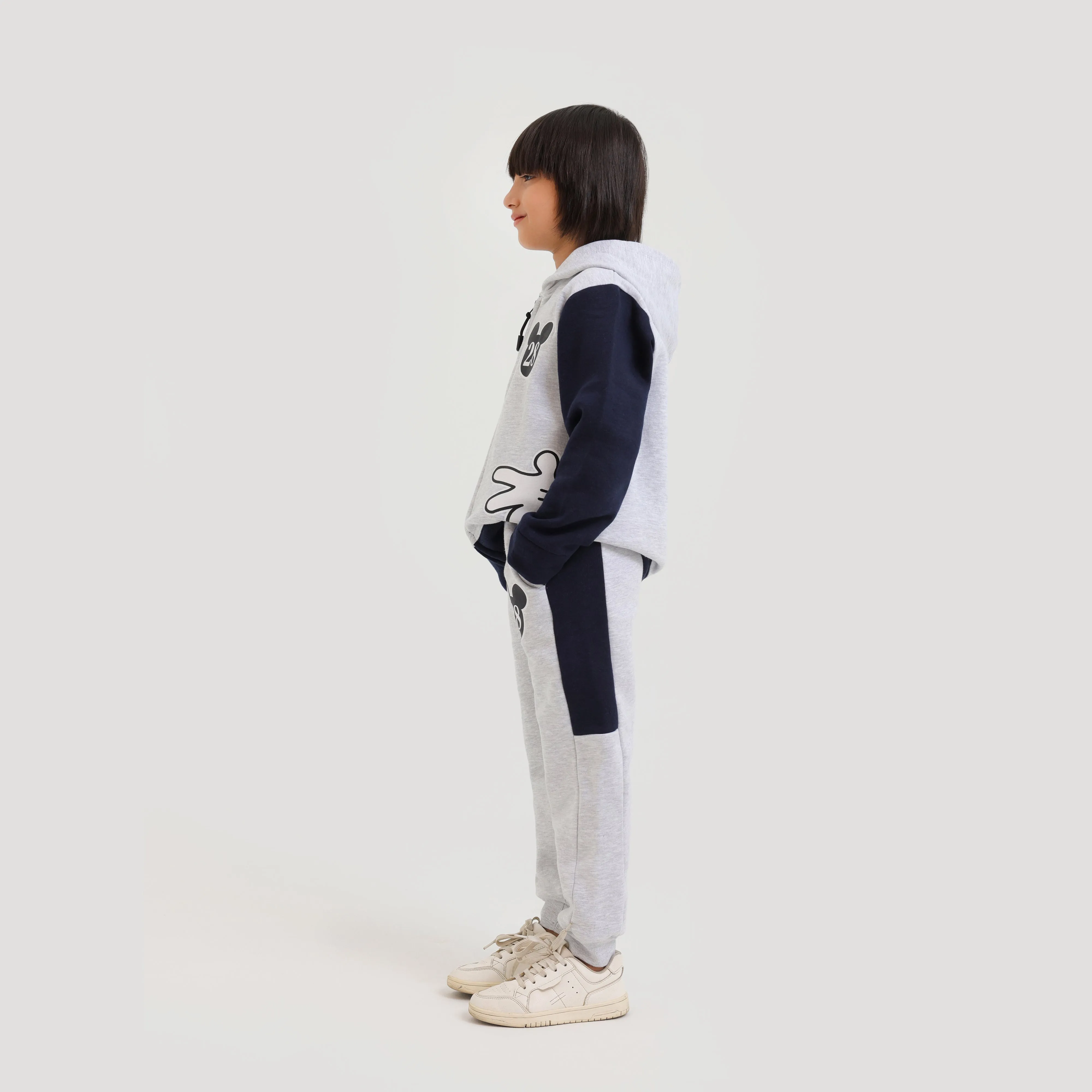Kids Premium Quality "Mickey" Printed  Fleece Grey ZIPPER HOODIE Tracksuit