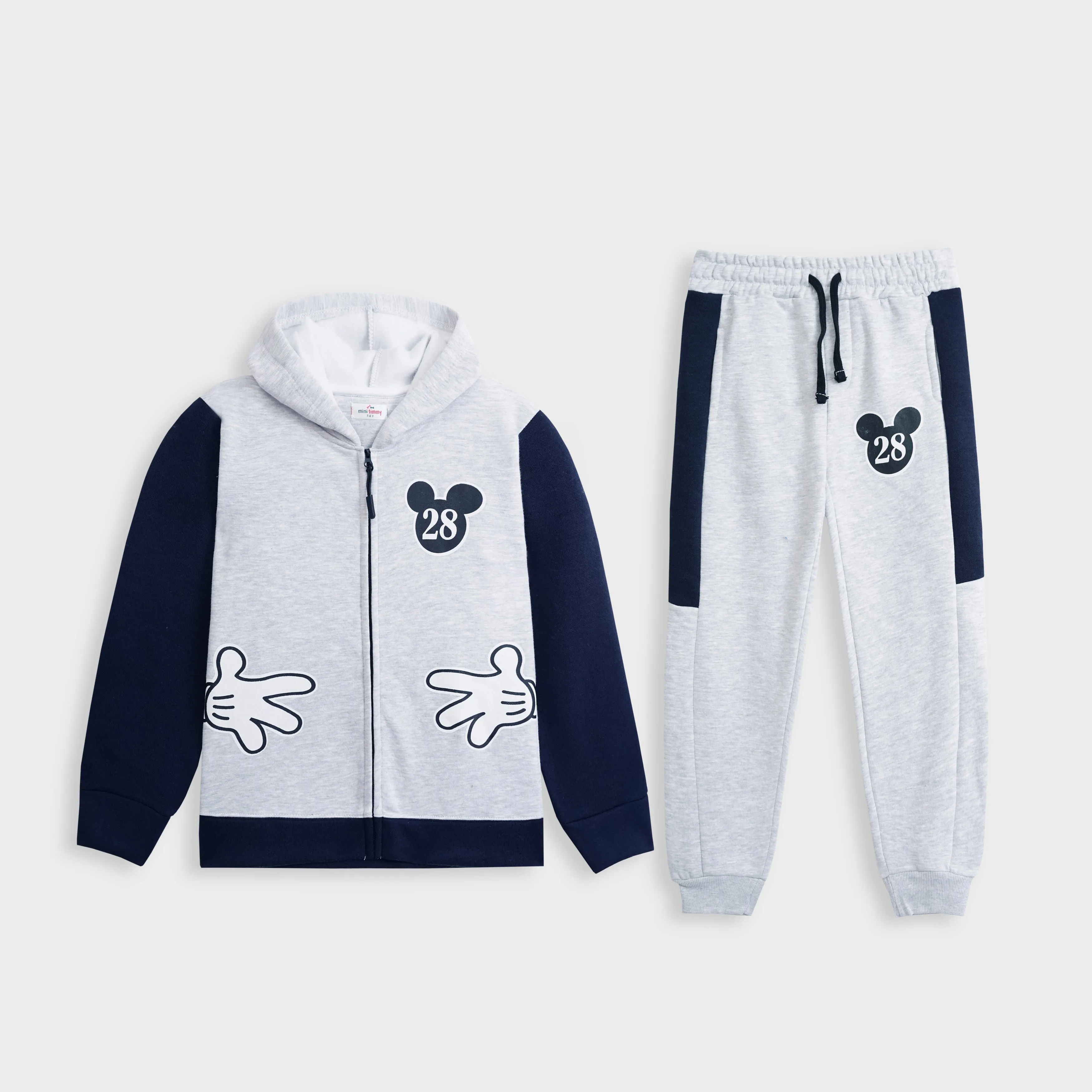 Kids Premium Quality "Mickey" Printed  Fleece Grey ZIPPER HOODIE Tracksuit