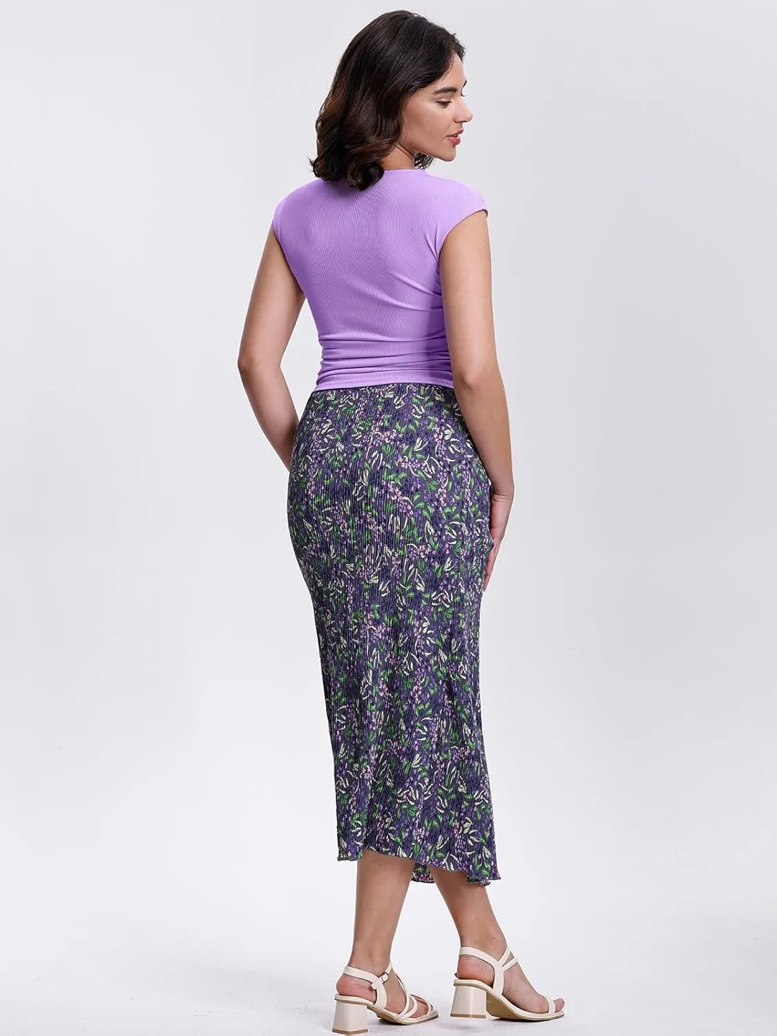 Kimmery Summer Casual Two Piece Skirt Set for Women Crew Neck Crop Tops Elastic Waist Midi Skirt Outfits