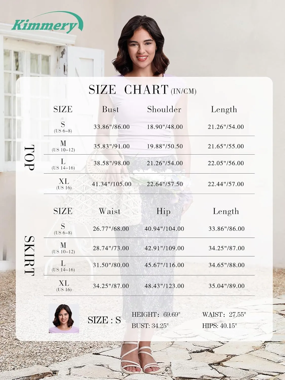 Kimmery Summer Casual Two Piece Skirt Set for Women Crew Neck Crop Tops Elastic Waist Midi Skirt Outfits