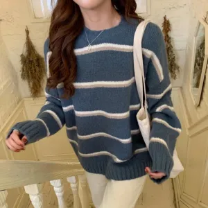 [Korean Style] Emma Stripe Round Neck Sweater
