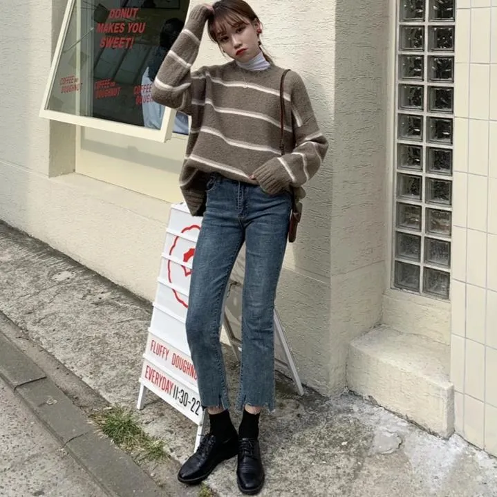 [Korean Style] Emma Stripe Round Neck Sweater