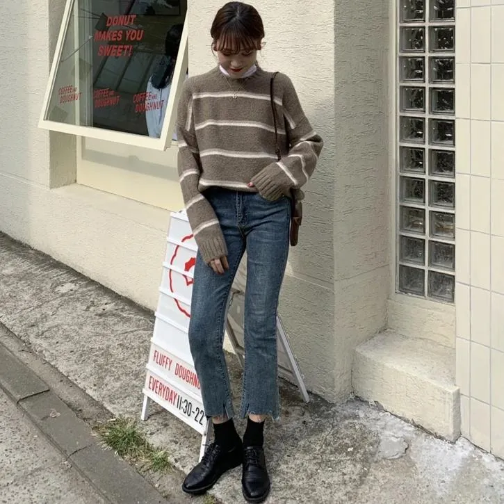 [Korean Style] Emma Stripe Round Neck Sweater
