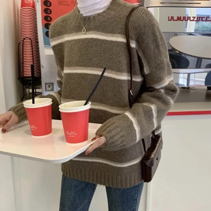 [Korean Style] Emma Stripe Round Neck Sweater
