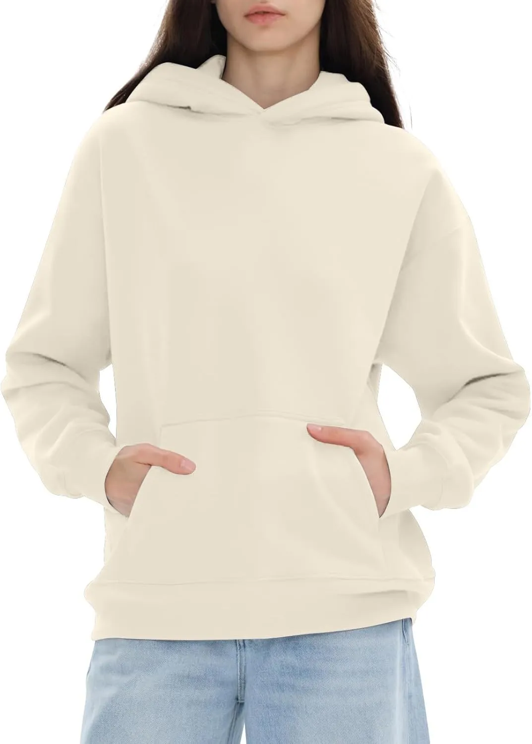 KUIOLYPOER Hoodies for Womens Sweatshirt Fall Fashion 2024 Long Sleeve Solid Color Top Sweatshirts with Pocket