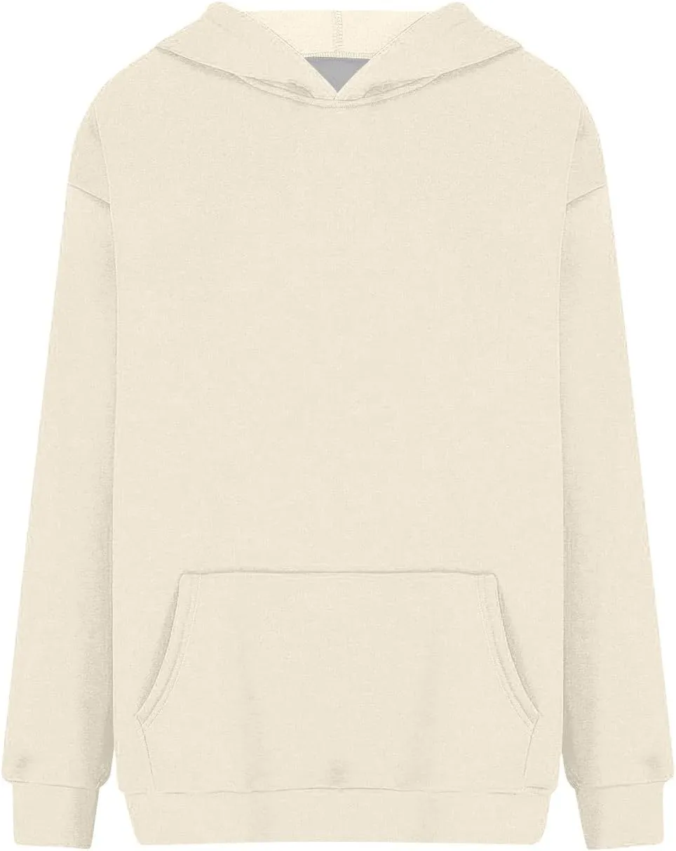 KUIOLYPOER Hoodies for Womens Sweatshirt Fall Fashion 2024 Long Sleeve Solid Color Top Sweatshirts with Pocket