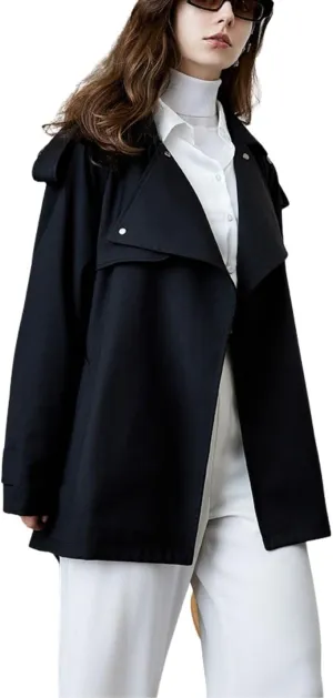 Kwoki Women's Short Trench Coat with Belt Double Breasted Notched Lapel Windbeaker Outwear Pea Coat