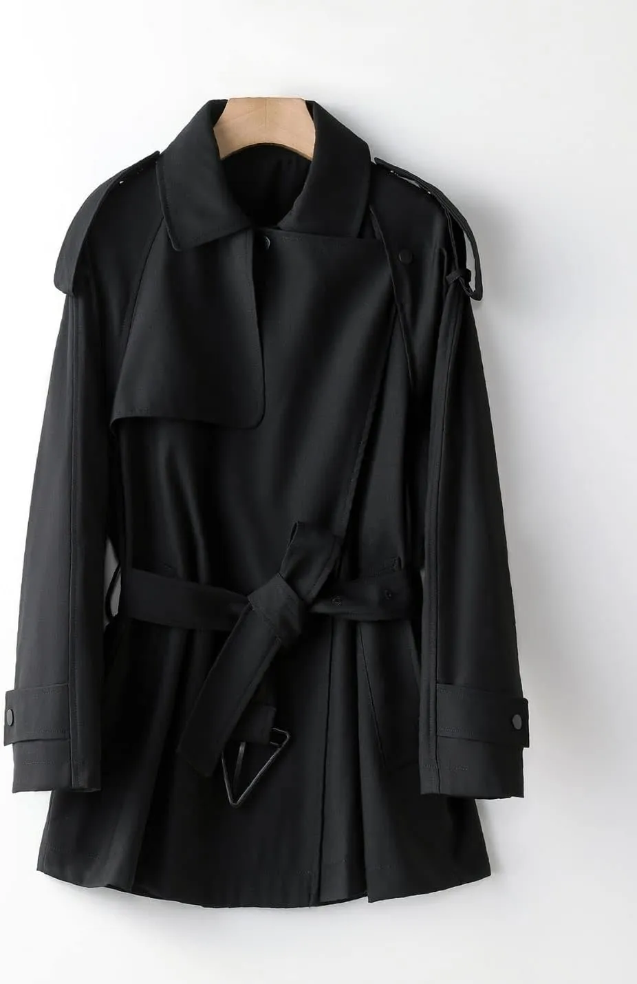 Kwoki Women's Short Trench Coat with Belt Double Breasted Notched Lapel Windbeaker Outwear Pea Coat