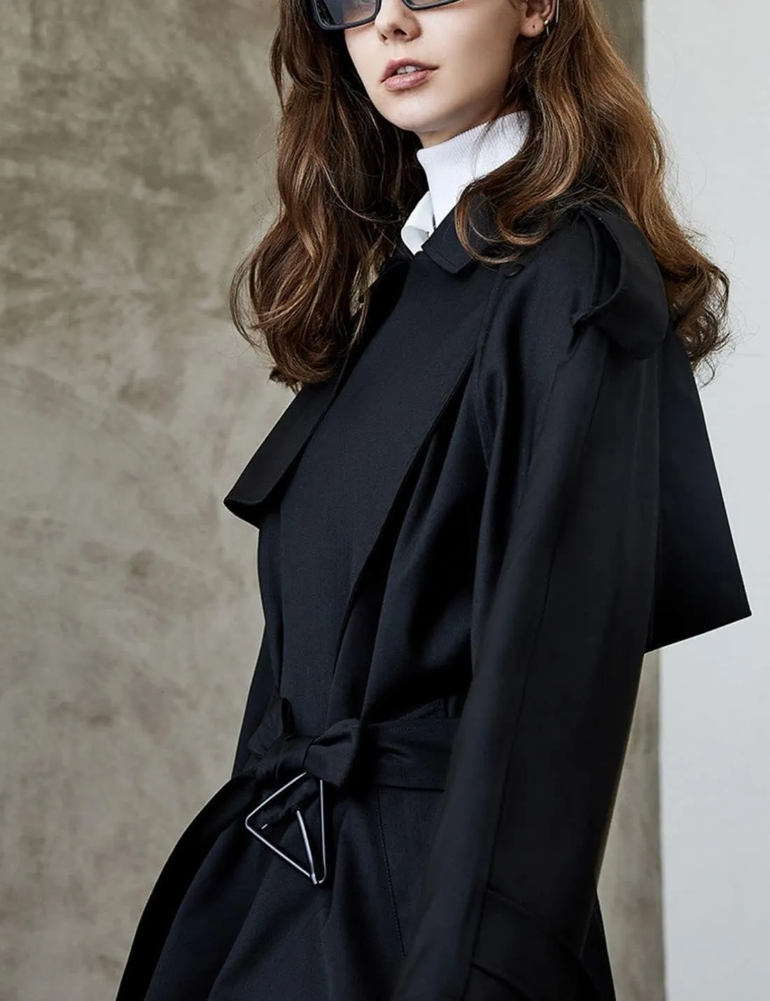 Kwoki Women's Short Trench Coat with Belt Double Breasted Notched Lapel Windbeaker Outwear Pea Coat