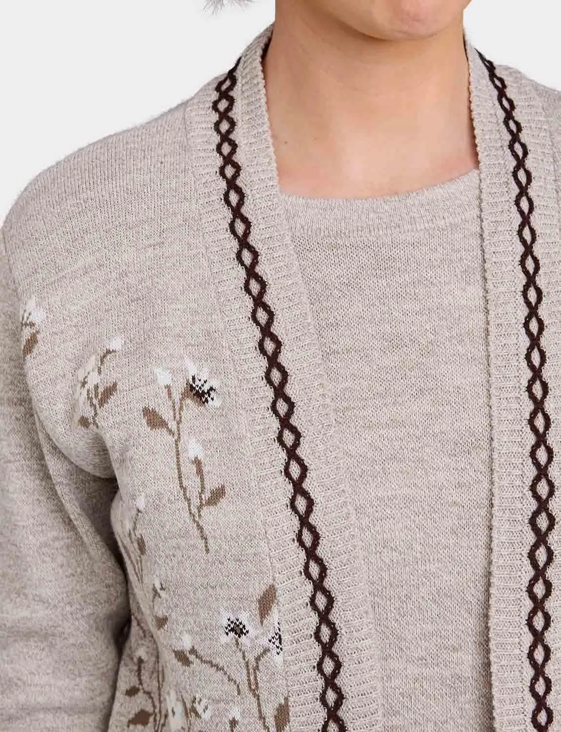 Ladies Floral Jacquard Mock Twin Set