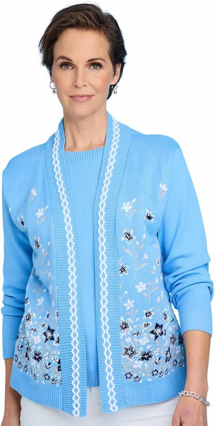 Ladies Floral Jacquard Mock Twin Set