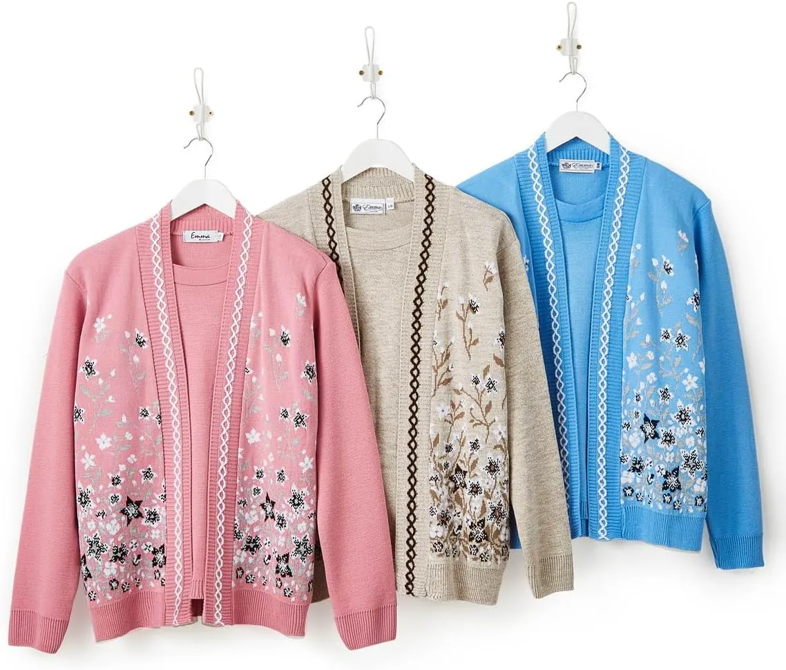 Ladies Floral Jacquard Mock Twin Set