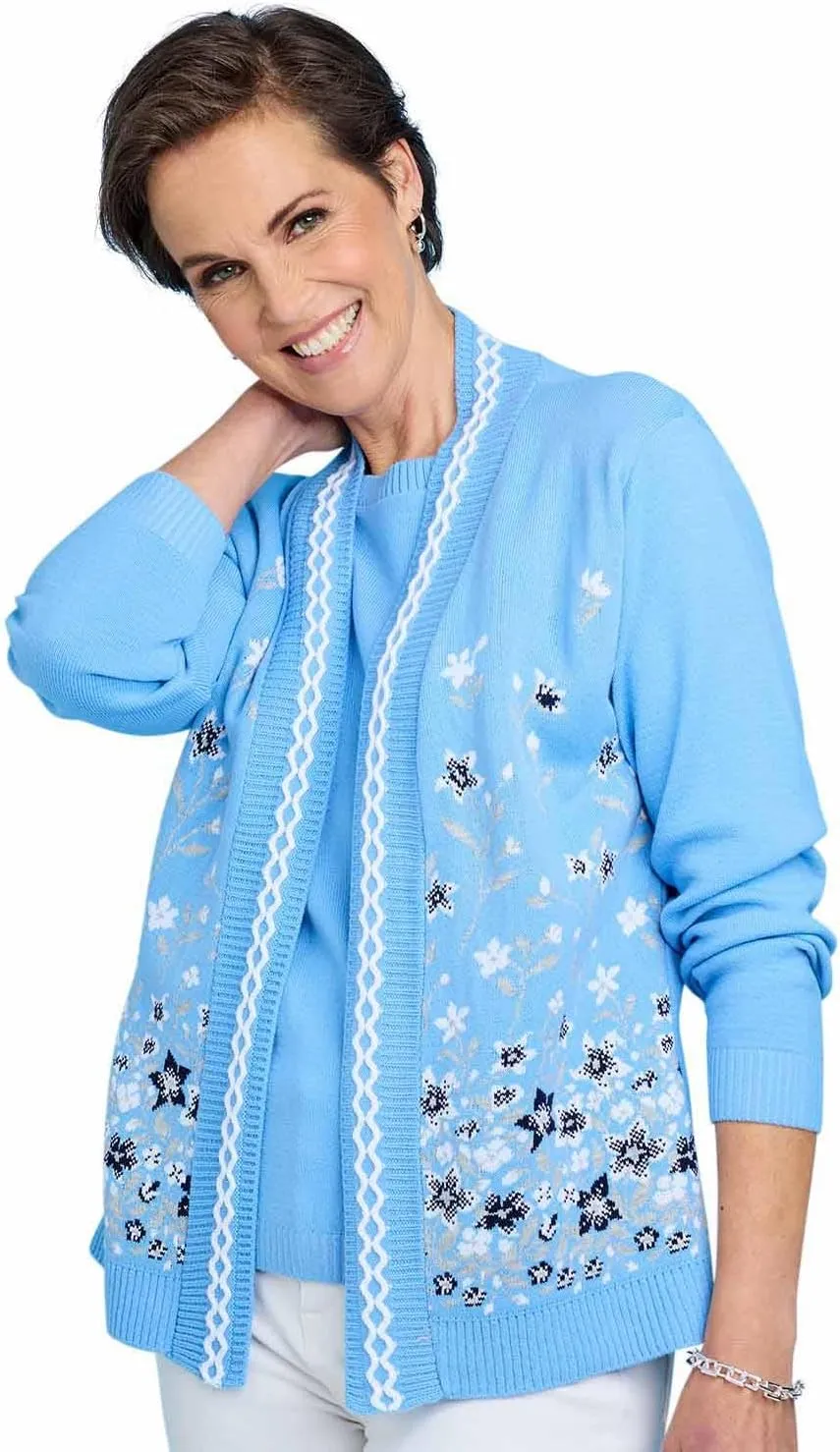 Ladies Floral Jacquard Mock Twin Set