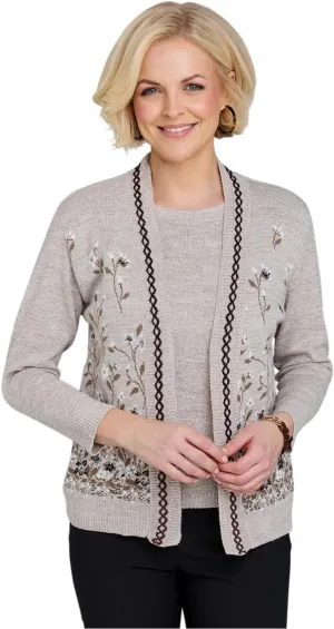 Ladies Floral Jacquard Mock Twin Set