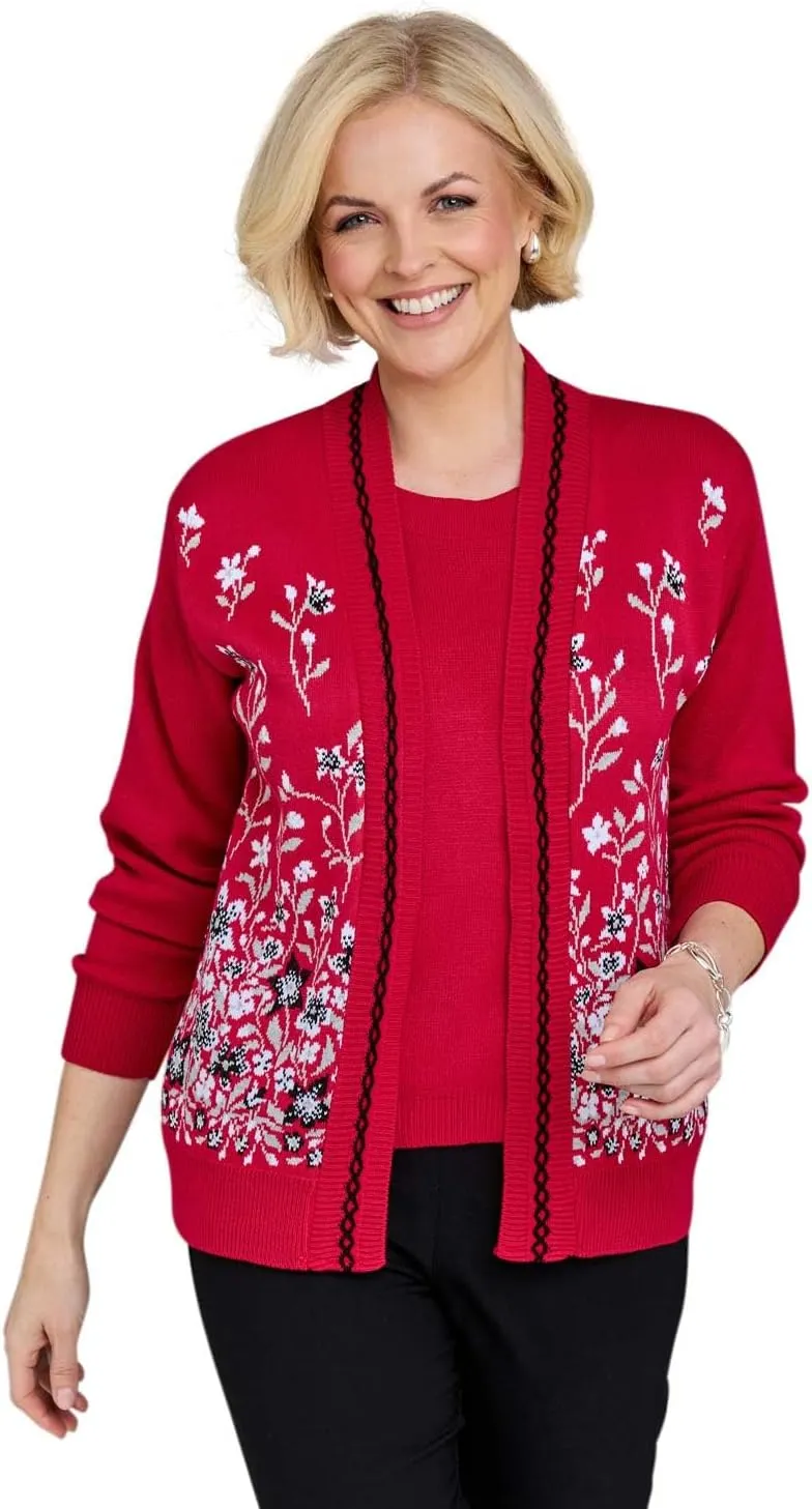 Ladies Floral Jacquard Mock Twin Set