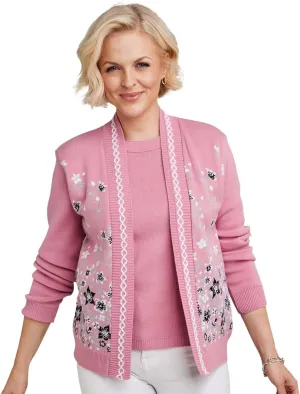Ladies Floral Jacquard Mock Twin Set