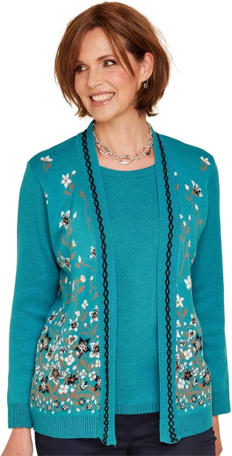 Ladies Floral Jacquard Mock Twin Set