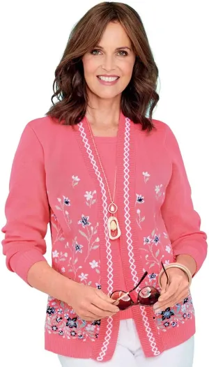 Ladies Floral Jacquard Mock Twin Set