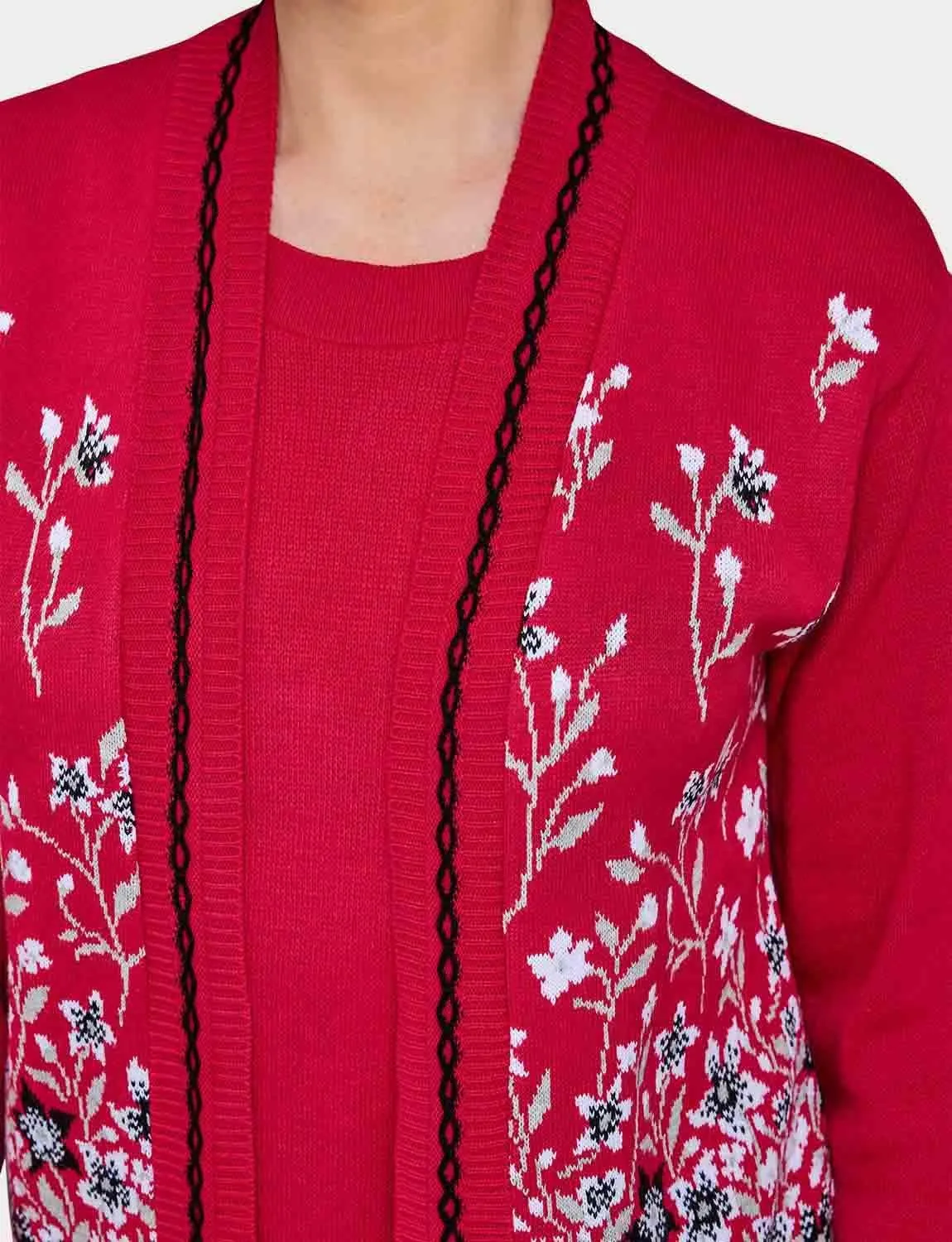 Ladies Floral Jacquard Mock Twin Set