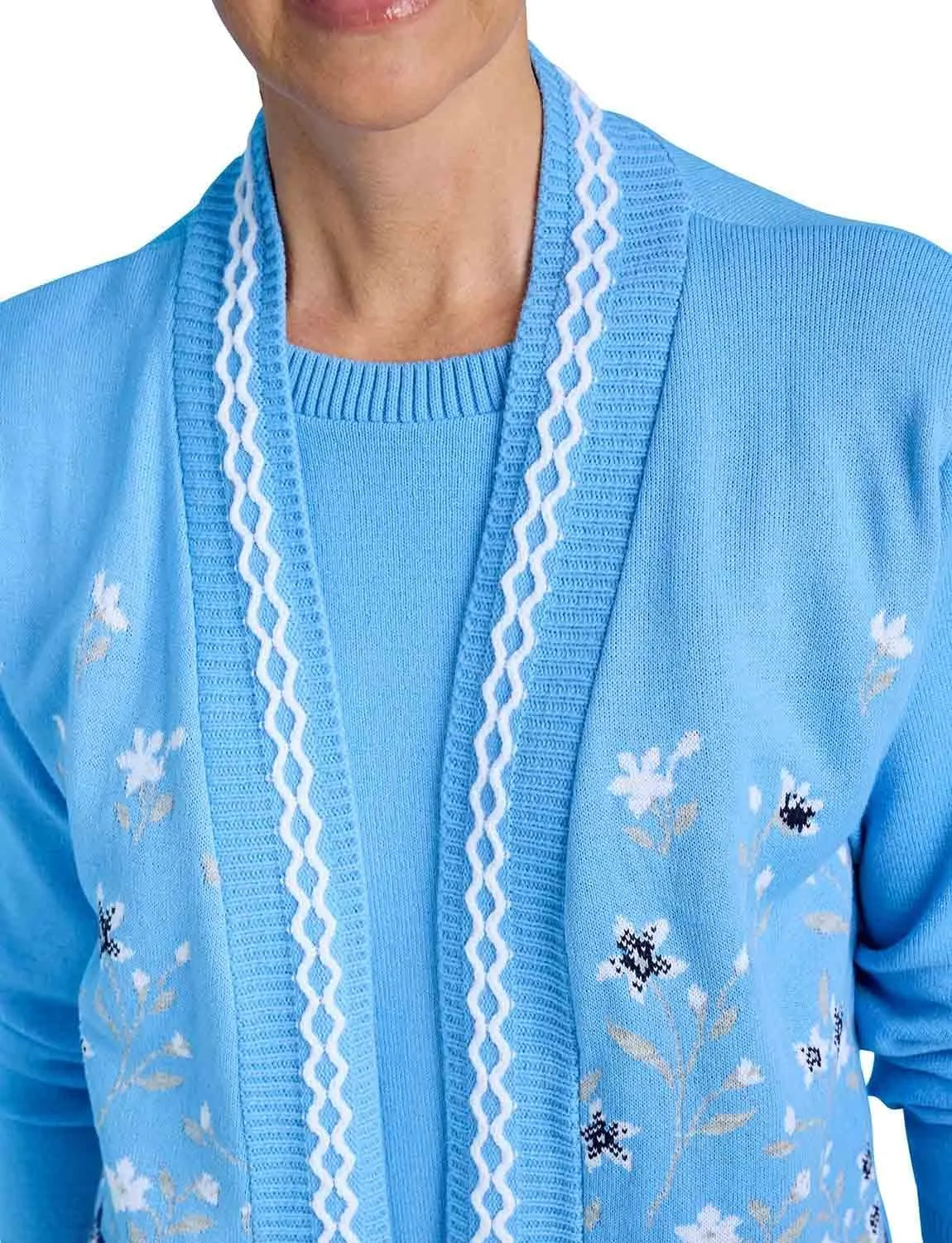 Ladies Floral Jacquard Mock Twin Set
