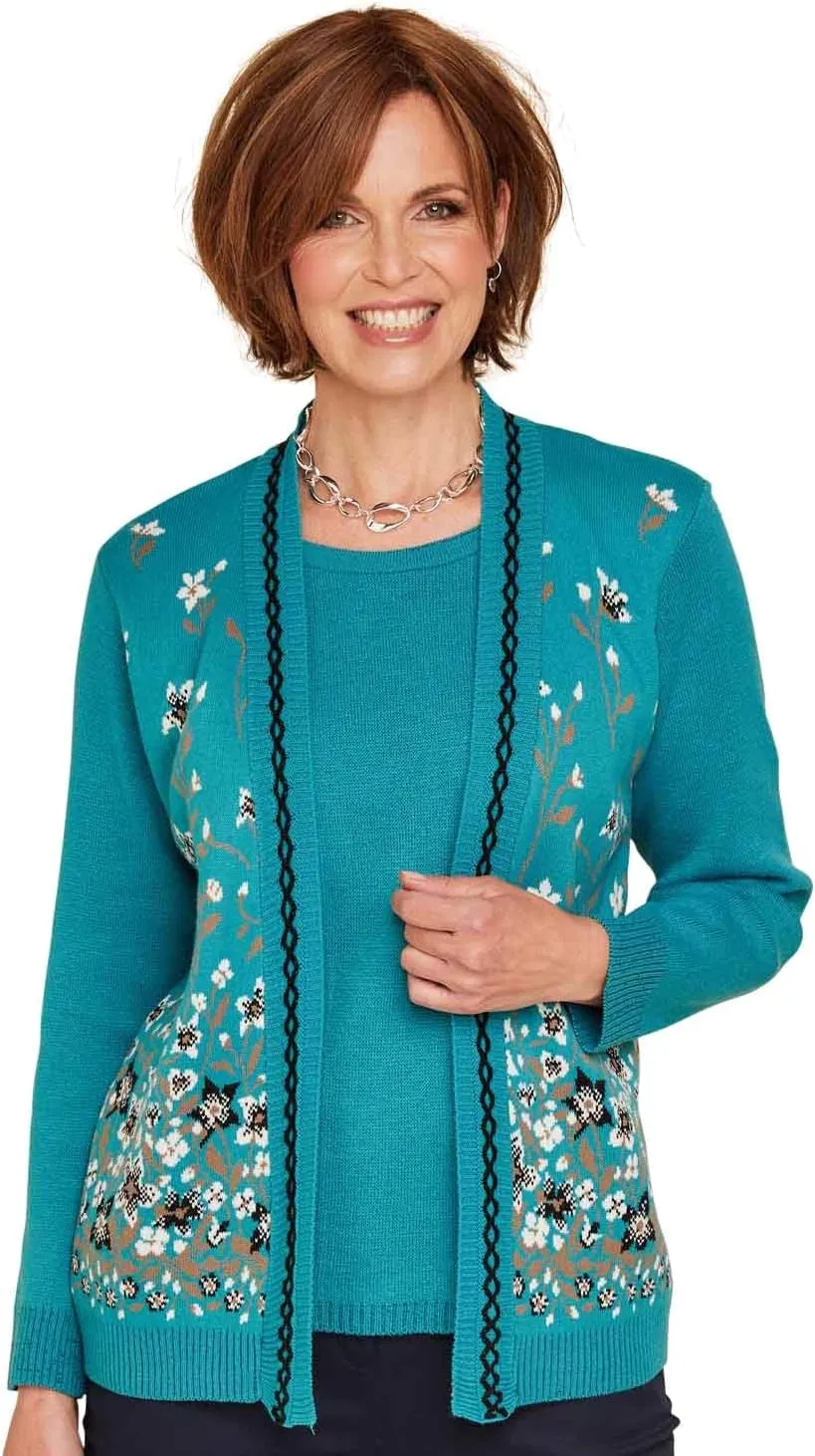 Ladies Floral Jacquard Mock Twin Set