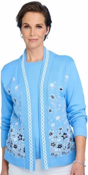 Ladies Floral Jacquard Mock Twin Set