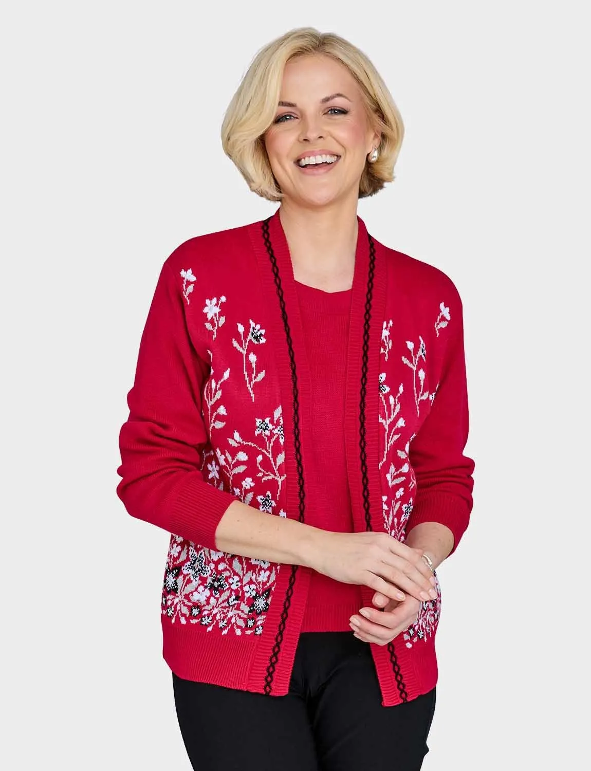 Ladies Floral Jacquard Mock Twin Set