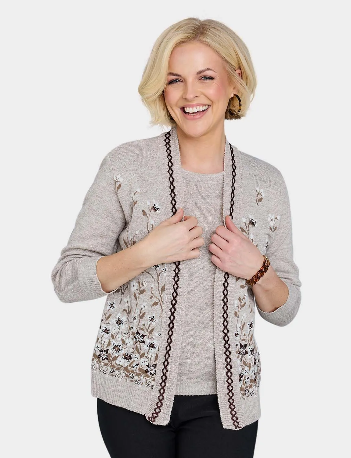 Ladies Floral Jacquard Mock Twin Set