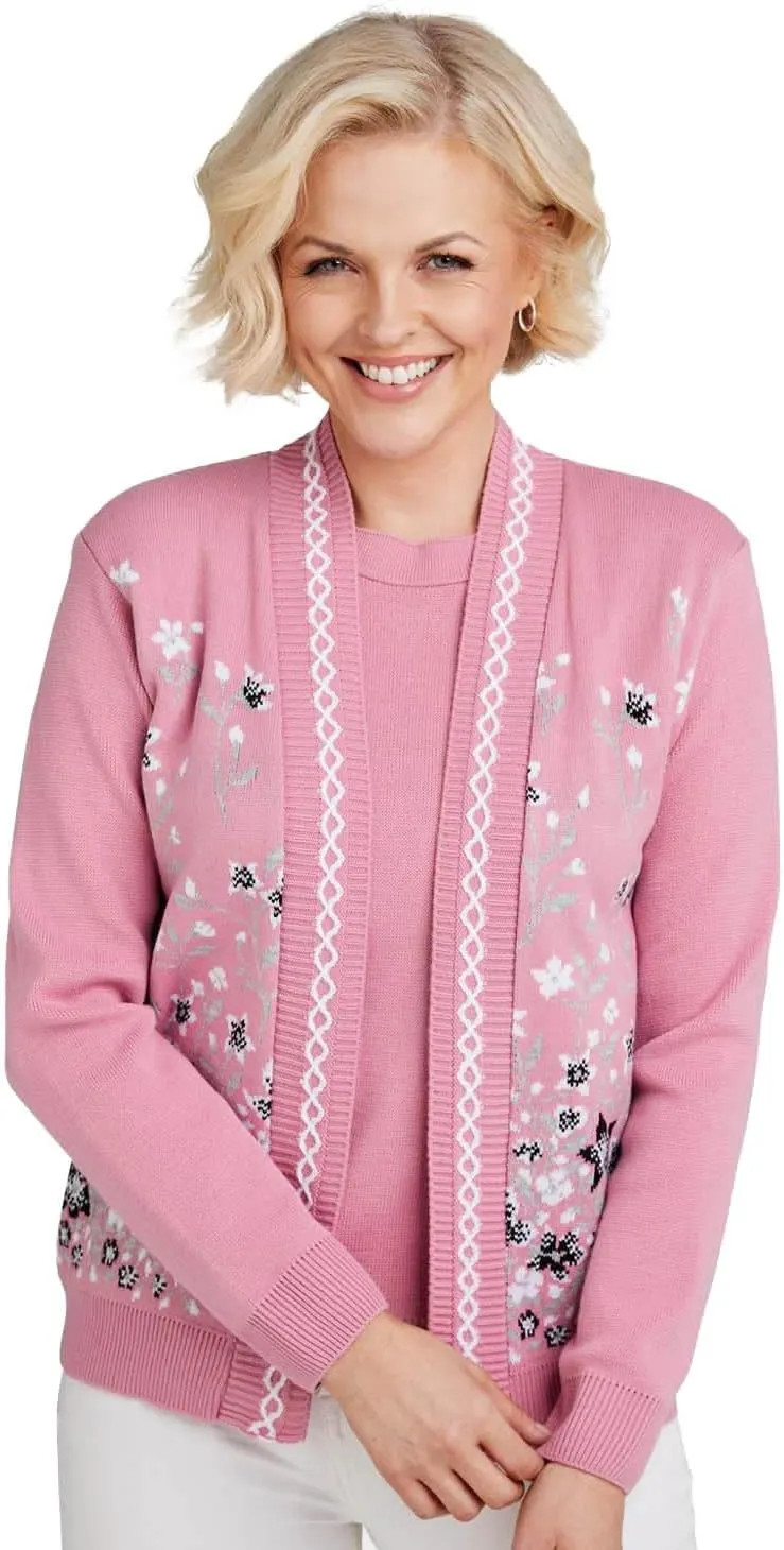Ladies Floral Jacquard Mock Twin Set