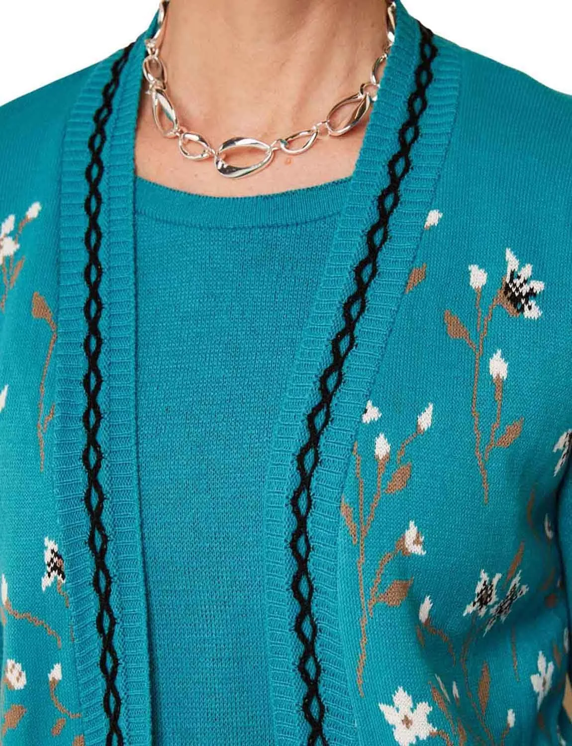Ladies Floral Jacquard Mock Twin Set