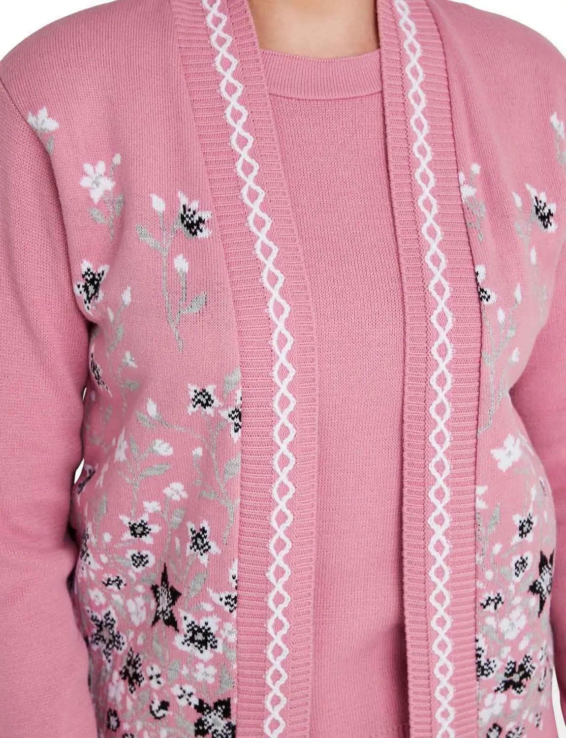 Ladies Floral Jacquard Mock Twin Set