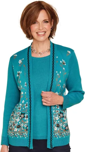 Ladies Floral Jacquard Mock Twin Set