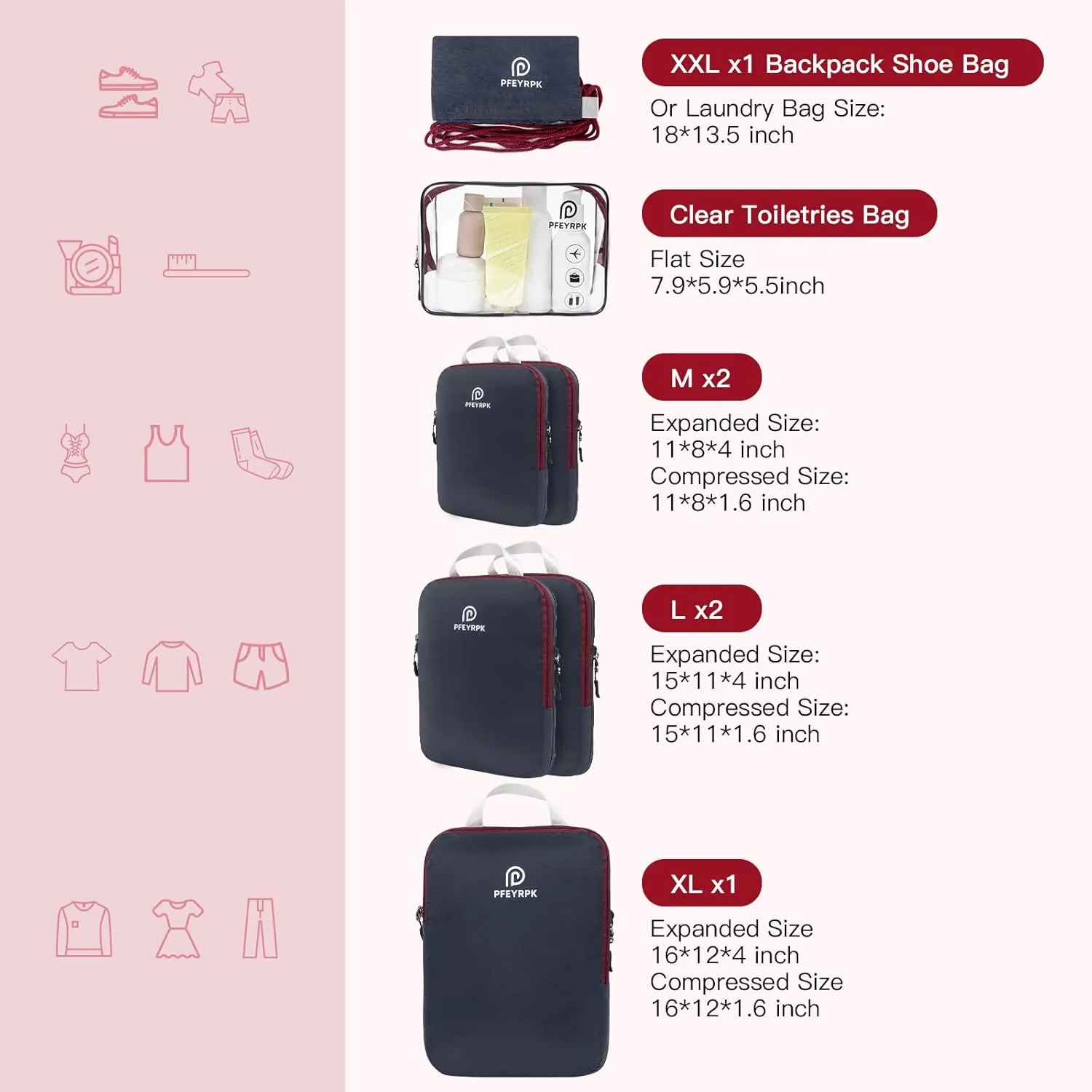Lightweight Compression Packing Cubes for Suitcases, Compressible Expandable Travel Packing Organizer with Clear Toiletries and Backpack Bag, Travel Essentials for Carry on Luggage 7 Set