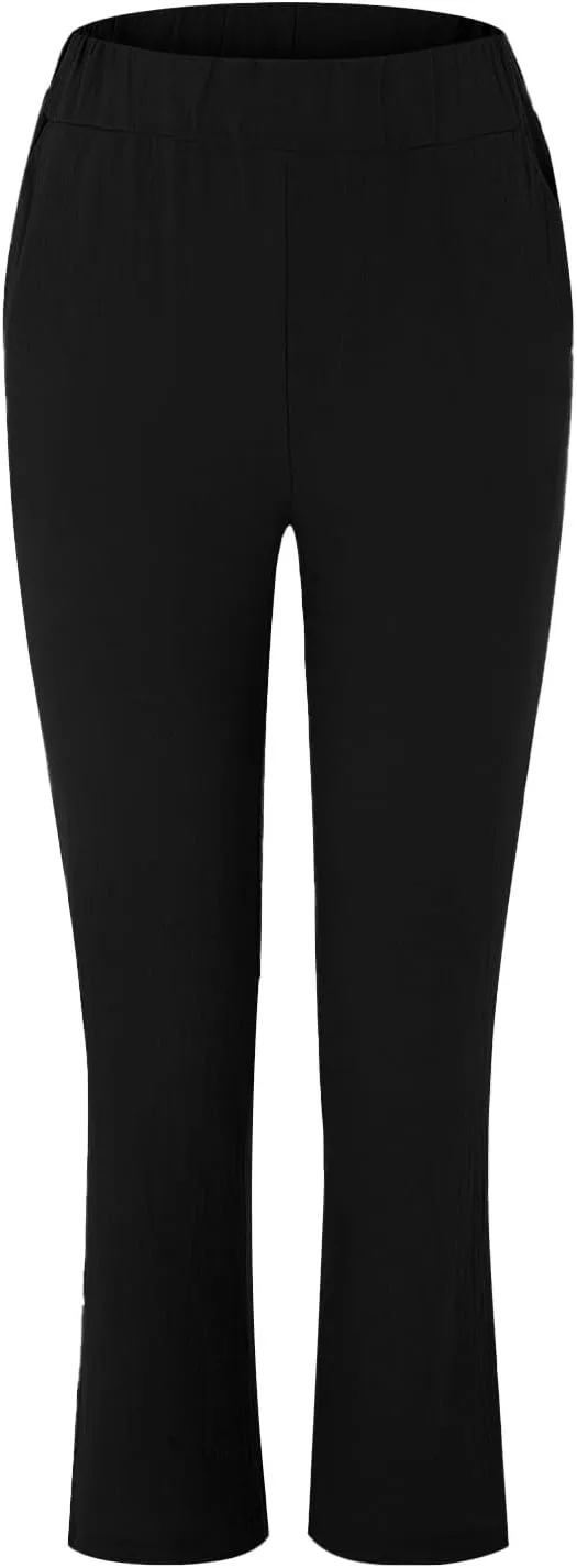 Linen Pants Women Summer Drawstring Waist Wide Leg Pants Casual Elastic Waist Trouser Beach Trousers Outfits
