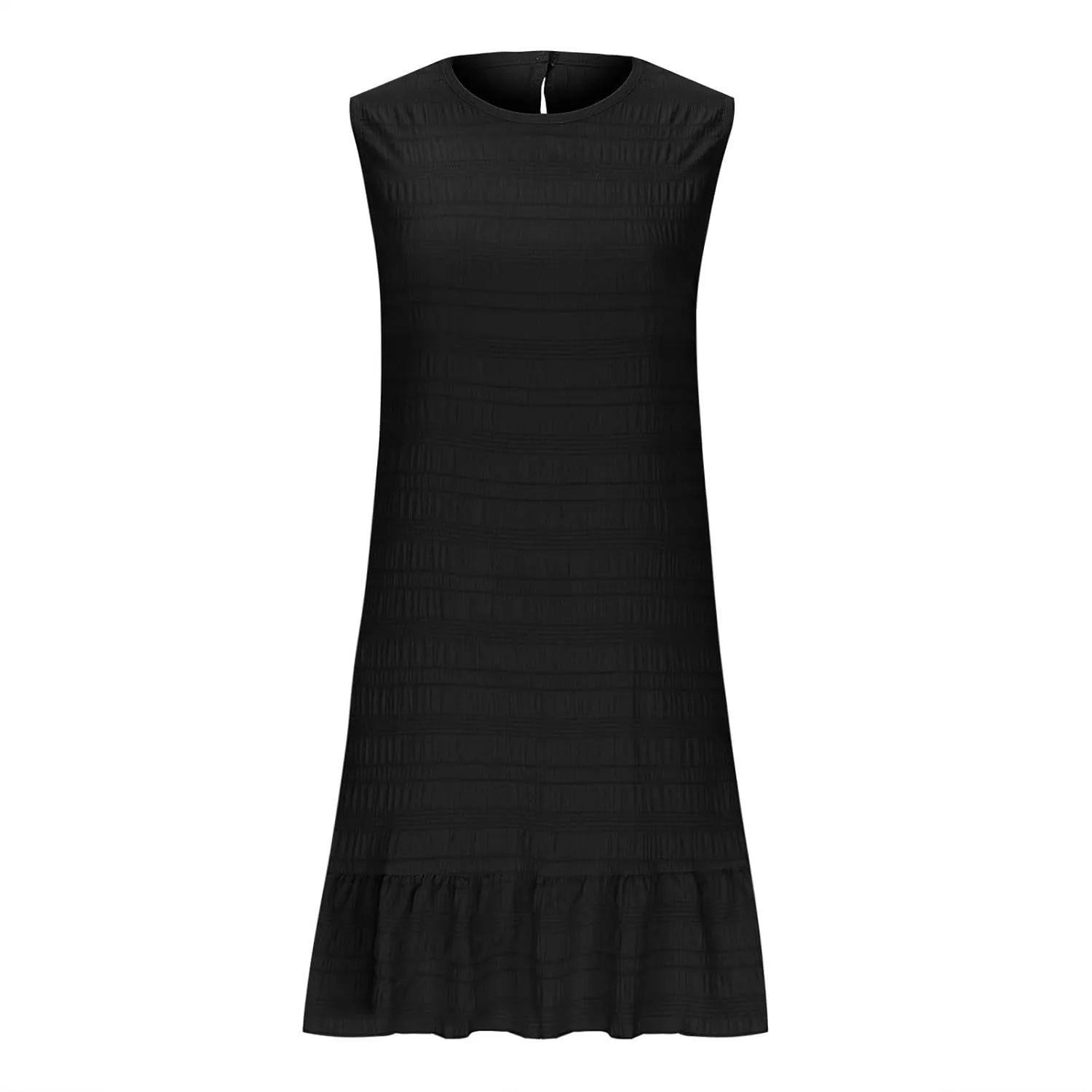 Lmdudan 2025 Summer Dress for Women Ruffle Hem Swing Mini Dress Sleeveless Tank Dresses Round Neck Casual Smock Sundress