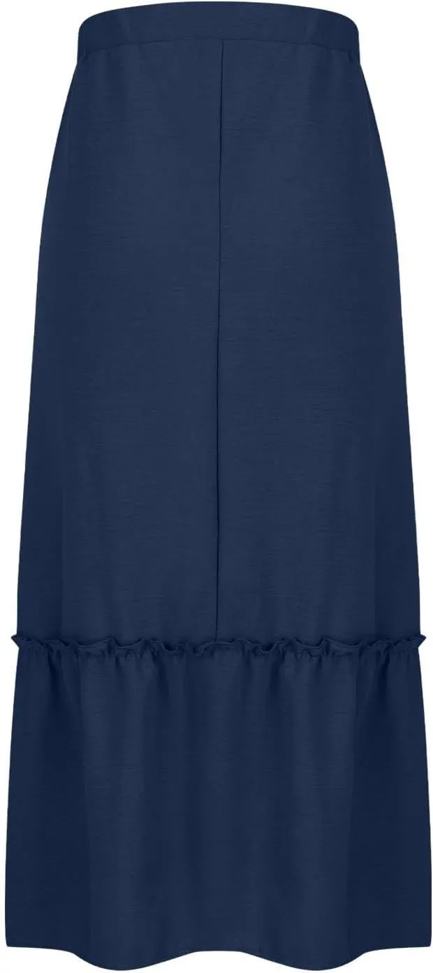 Long Ruffle Skirt for Women Fashion Flowy Boho Maxi Skirts Elastic High Wasit A-Line Pleated Tiered Beach Skirts