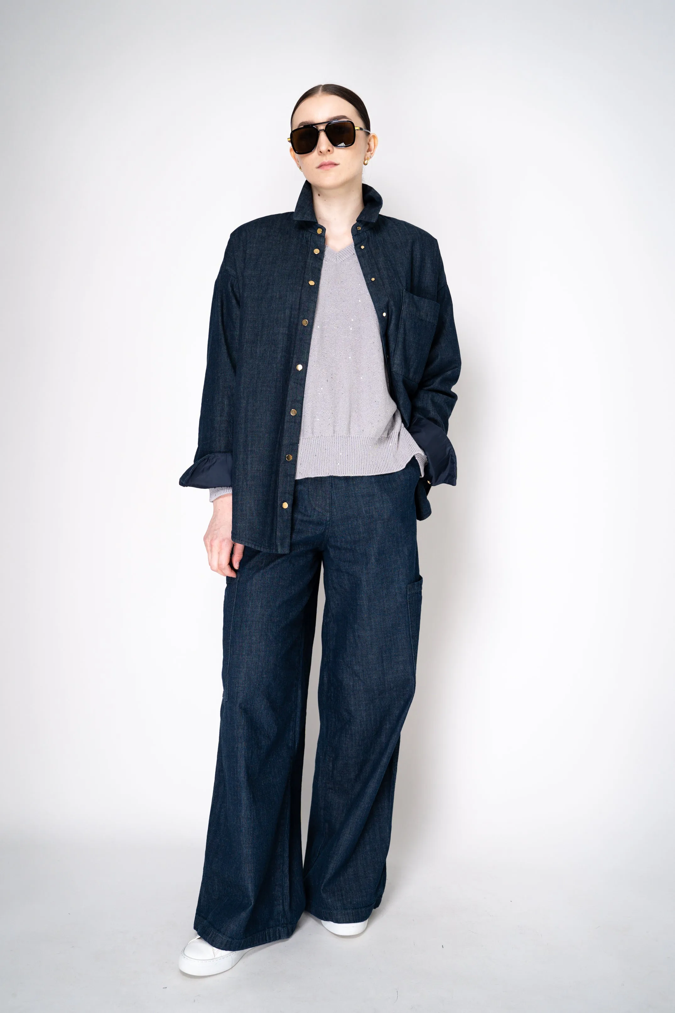 Lorena Antoniazzi Insulated Reversible Shirt Jacket in Navy