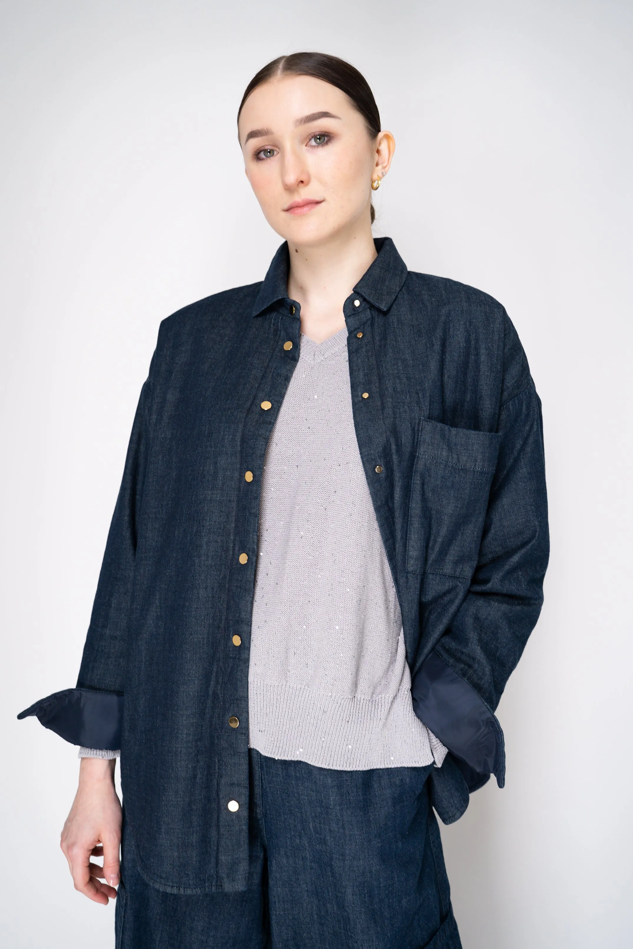 Lorena Antoniazzi Insulated Reversible Shirt Jacket in Navy