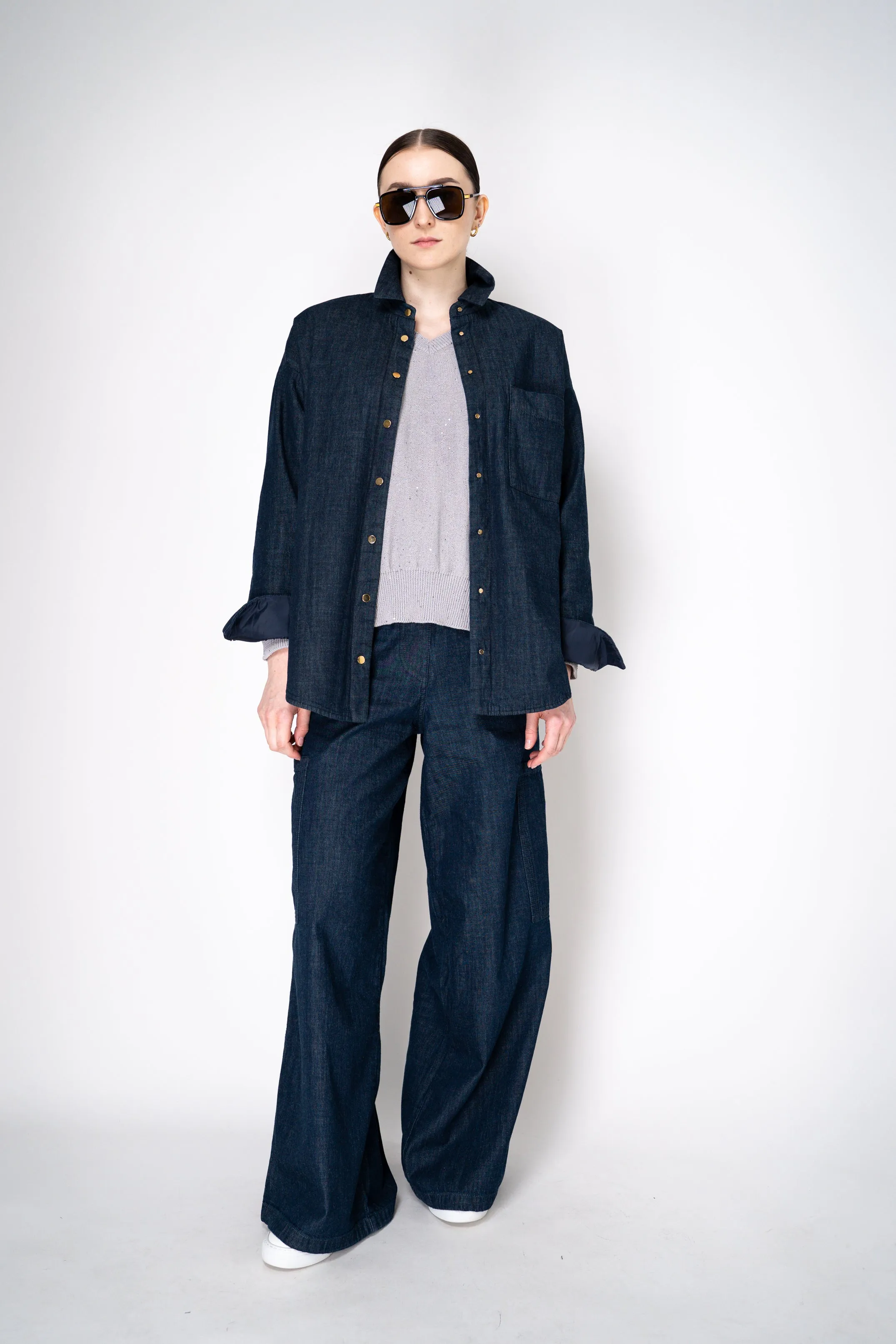 Lorena Antoniazzi Insulated Reversible Shirt Jacket in Navy