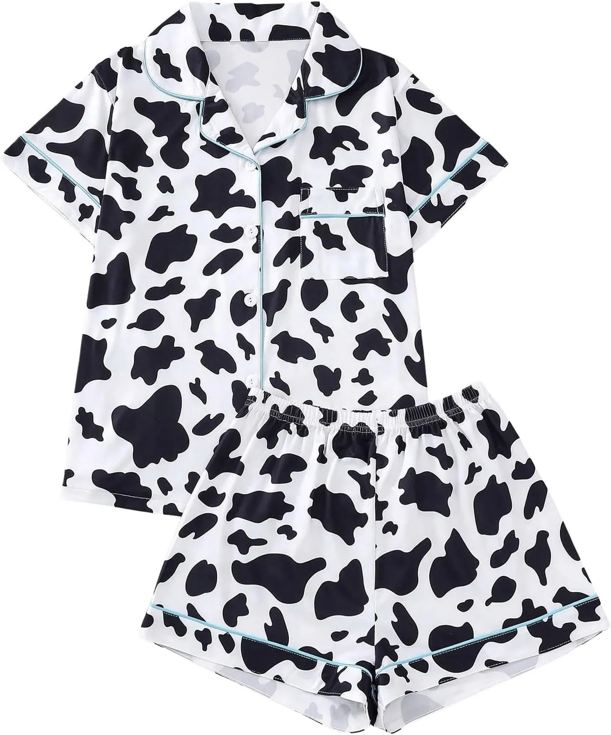 MakeMeChic Women's 2 Piece Pajama Sets Leopard Print Contrast Binding Button Down Shirt and Shorts PJ Set