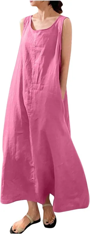 Maxi Dresses for Women,2023 Spring Summer Trendy Crew Neck Short Sleeve Floral Print Beach Dresses with Pockets