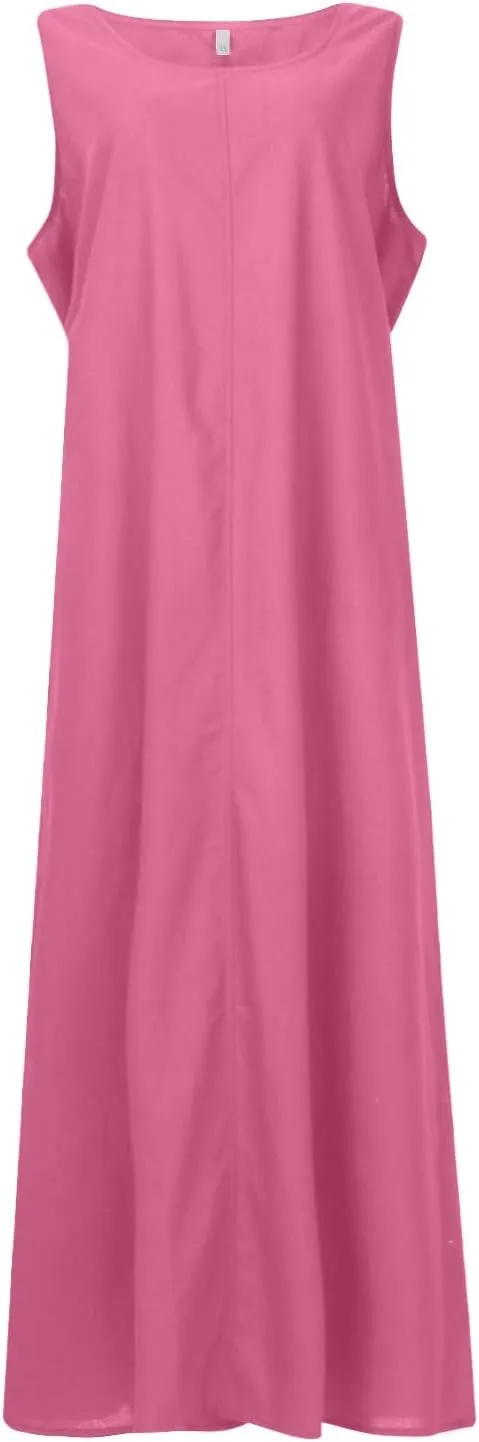Maxi Dresses for Women,2023 Spring Summer Trendy Crew Neck Short Sleeve Floral Print Beach Dresses with Pockets