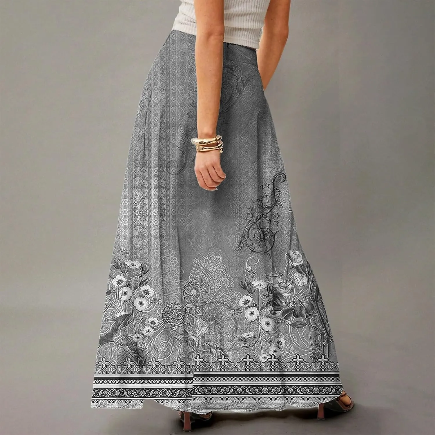 Maxi Skirts for Women 2025 Boho Elastic High Waisted Long Skirt with Pockets Summer Beach Flowy Floral Skirt