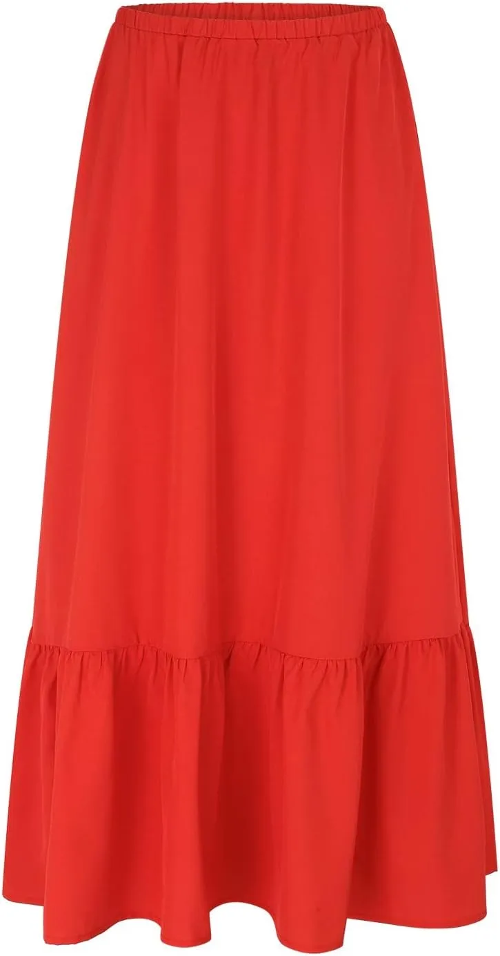 Maxi Skirts for Women Pleated Long Midi Skirt with Pockets Casual Summer High Waisted Flowy Trendy Boho A Line Skirts