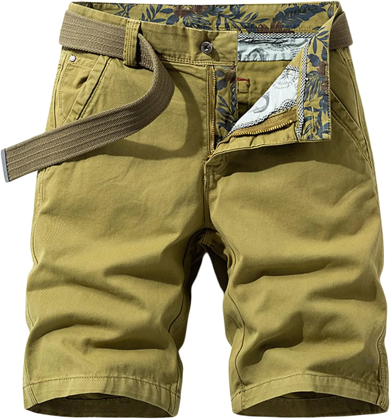 Men Casual Lightweight Cotton Shorts Solid Flat Front Summer Beach Shorts Slim Fit Chino Short Pants No Belt