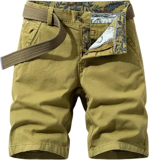 Men Casual Lightweight Cotton Shorts Solid Flat Front Summer Beach Shorts Slim Fit Chino Short Pants No Belt