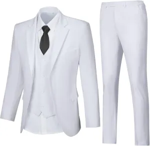 Mens 3 Piece Slim Fit Suit Set, 2 Button Solid Blazer Jacket Vest Pants Business Tuxedo