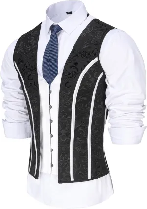 Mens Corset Vest Lace Up Shaping Tops Bones Vintage Dress Waistcoat Print Formal Slimm Fit Wedding Stage