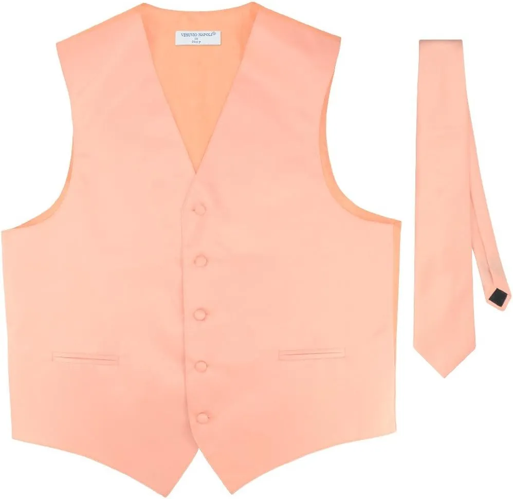 Men's Dress Vest & NeckTie Solid PEACH Color Neck Tie Set for Suit or Tuxedo