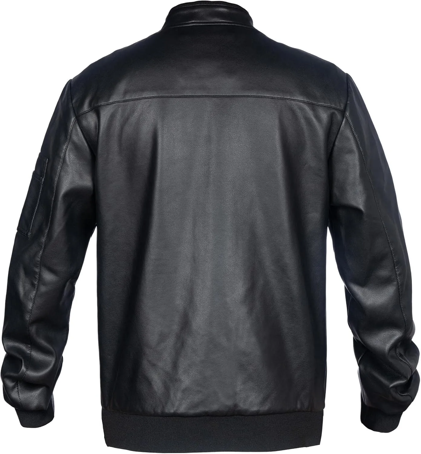 Mens Faux Leather Jacket, Padded Windbreaker, Motorcycle Biker Bomber Coat with Hood